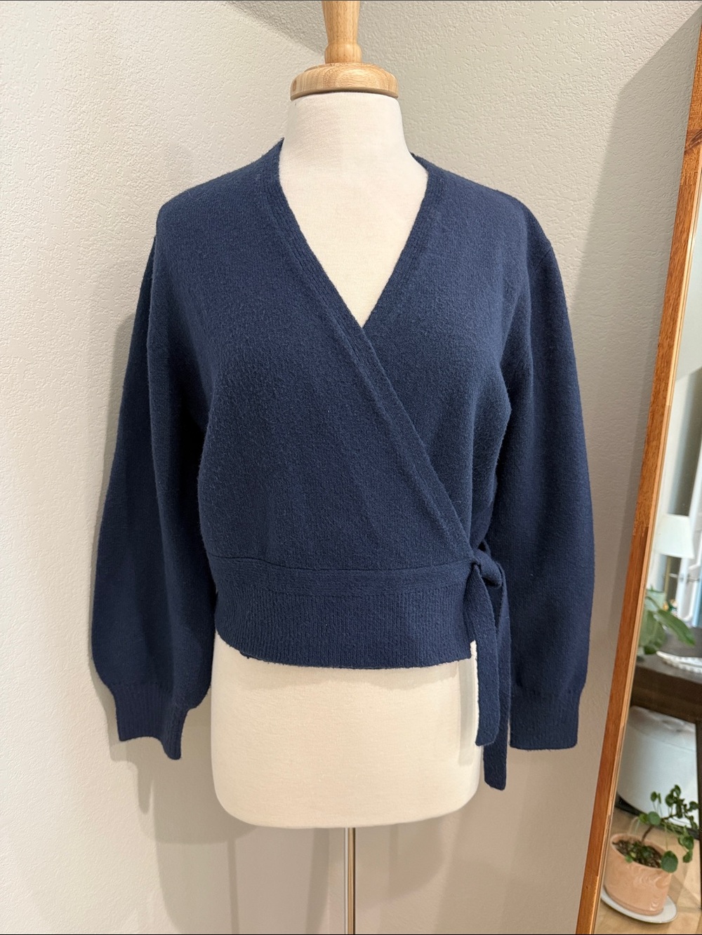 & Other Stories Navy Wrap V-Neck Tie Sweater